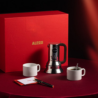 ALESSI 阿莱西 拾闲礼盒 切面摩卡壶-3杯份+白瓷杯*2