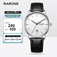 RARONE 雷诺 见证系列简约时尚日历石英男表白面黑色皮带