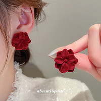 Trendolla 银针秋冬植绒花朵耳环法式复古时尚设计感耳钉小众气质耳饰