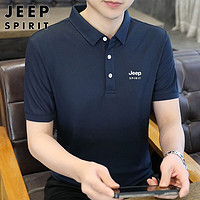 JEEP SPIRIT 吉普短袖T恤男夏季Polo商务休闲衫男士潮流衣服男装 丈青 L