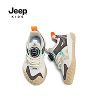 Jeep 吉普 儿童运动鞋2024春秋款网面跑步鞋 米白棕