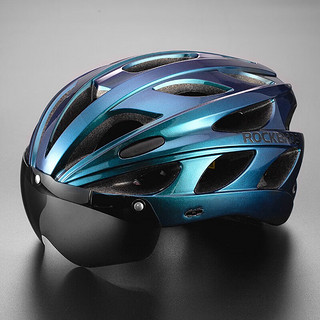 ROCKBROS 洛克兄弟 自行车头盔带风镜一体成型骑行头盔男女山地公路车帽 透气钛（1灰镜+帽檐）