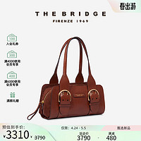 THE BRIDGE 桥牌 ELENA系列手工牛皮女士手提包单肩包腋下包纯色保龄球包 棕色