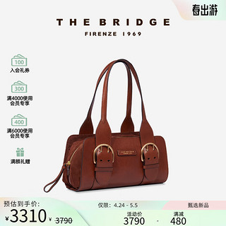 THE BRIDGE 桥牌 ELENA系列手工牛皮女士手提包单肩包腋下包纯色保龄球包 棕色