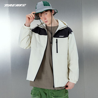 PRESSURE男夹克外套拼色百搭美式登山系休闲时尚青年长袖外套设计感小众   奶白色 M(170/88A)