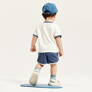 迷你巴拉巴拉男童女童宝宝短袖套装夏季亲肤印花运动两件套 灰蓝80236 130cm
