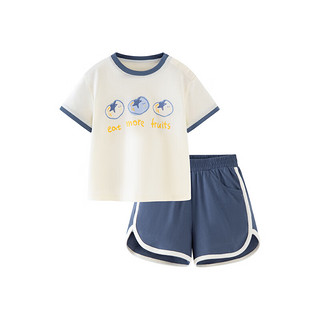 迷你巴拉巴拉男童女童宝宝短袖套装夏季亲肤印花运动两件套 灰蓝80236 130cm