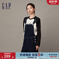 Gap 盖璞 女装冬季2023学院风格复古减龄背带裤841416宽松牛仔裤 深蓝色 165/84A(M) 亚洲尺码