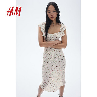 H&M女装半身裙2024夏季时尚优雅及膝锁边中长款半身裙1228903 黑色 155/64