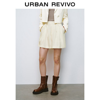 URBAN REVIVO 女装简约气质通勤百搭立体压褶短裤 UWU640031 米白 XXS