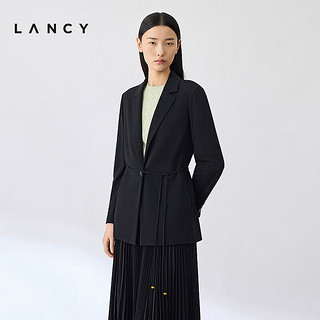 朗姿/LANCY2024春季黑色西装高级感通勤修身收腰系带外套女 黑色 XL