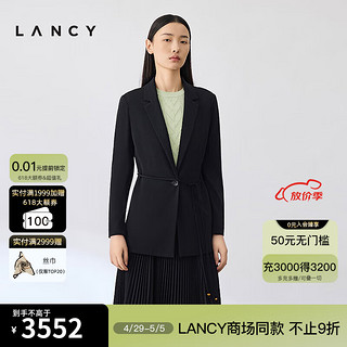 朗姿/LANCY2024春季黑色西装高级感通勤修身收腰系带外套女 黑色 XL