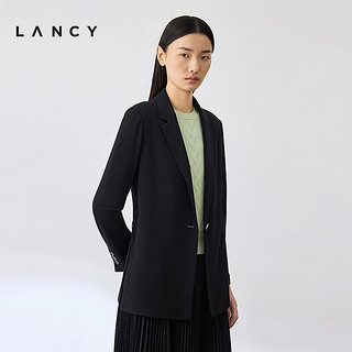 朗姿/LANCY2024春季黑色西装高级感通勤修身收腰系带外套女 黑色 XL