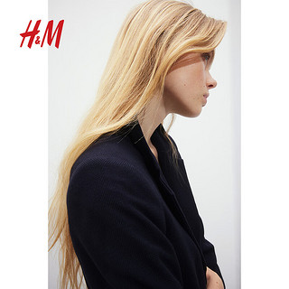 H&M女装西装2024春季无扣褶袖设计感修身通勤外套1124589 海军蓝016 155/76