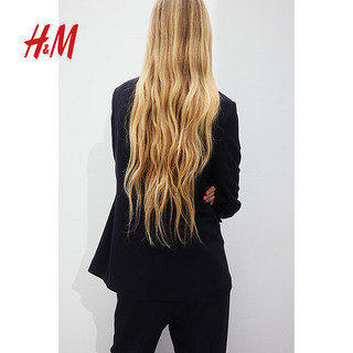 H&M女装西装2024春季无扣褶袖设计感修身通勤外套1124589 海军蓝016 155/76