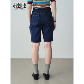 Teenie Weenie小熊2024年夏季高腰牛仔裤中裤短裤宽松时尚女士 深蓝色 160/S