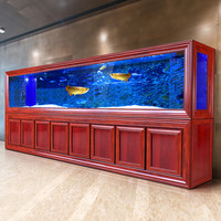 欧宝龙鱼缸水族箱大型客厅红木纹屏风底滤新中式家用轻奢生态隔断