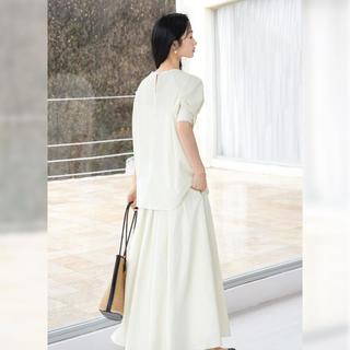 DUIBAI 对白 2024夏装简约纯色泡泡袖廓形上衣捏褶半身裙两件套女式套装