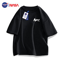 NASA GISS 官方潮牌联名t恤男夏季宽松休闲圆领百搭印花五分短袖 黑色 XL