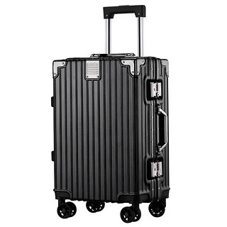 三匠 行李箱 黑色铝框22寸 拉杆箱 商务登机密码箱 学生旅行箱