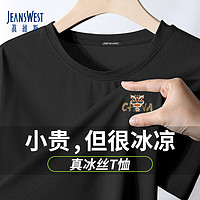 JEANSWEST 真维斯 冰丝短袖T恤男夏季纯色体恤衫宽松大码运动健身半袖男士速干上衣