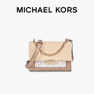 MICHAEL KORS 迈克·科尔斯 礼物MK女包CECE老花拼色单肩斜挎包 中号 驼色/香草色/淡黄色