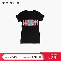 TESLA 特斯拉 黑色圆领短袖T恤上衣休闲方格图案女款Plaid Mode百搭 黑色 XS码