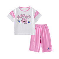 棉花堂儿童套装夏季宝宝短袖套装女童童装七分裤套装男童运动套装   桃粉色 120/60