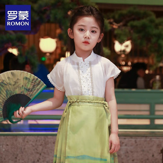 罗蒙罗蒙女童中国风汉服2024春款短袖女孩唐装 短袖汉服立领上衣 140