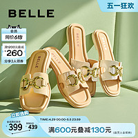 BeLLE 百丽 金属扣一字拖女2024夏季新款鞋子法式可外穿平底拖鞋A9Y1DBT4