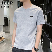 JEEP SPIRIT 吉普T恤男夏季纯色短袖男士宽松上衣圆领半袖男装 灰色 2XL