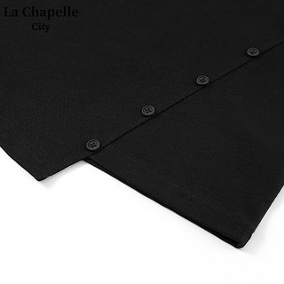 La Chapelle City 拉夏贝尔圆领短款斜扣T恤2024夏季正肩时尚设计感女装上衣 黑-眨眼表情K L