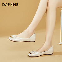 DAPHNE 达芙妮 法式浅口单鞋女平底红色气质船鞋方扣女鞋4623101054 米色 38