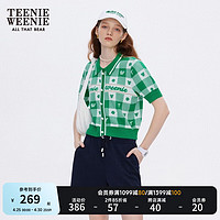 TEENIE WEENIE 小熊夏季新款清新格纹翻领短袖毛衣针织衫女 撞色 165/M