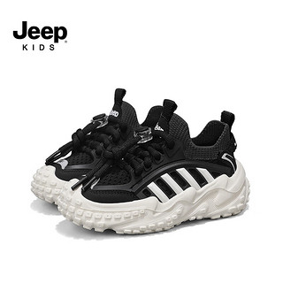 Jeep吉普儿童鞋子男童轻便软底运动鞋2024春季女童老爹鞋休闲鞋子 黑色 37码 鞋内长约23.2cm