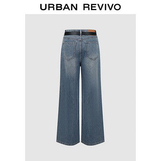 URBAN REVIVO 女士高街复古水洗腰带牛仔长裤 UWJ840055 蓝色 30