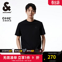 杰克·琼斯（JACK&JONES）夏季款舒适潮男士法斗狗刺绣logo织布圆领短袖T恤男装224201313 E40黑色 常规 165/88A/XS