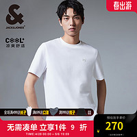 杰克·琼斯（JACK&JONES）夏舒适潮男士法斗狗刺绣logo织布圆领短袖T恤男装224201295 A06 本白色 常规 170/92A/S