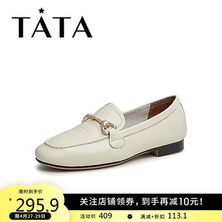 TATA 他她 春商场同款时尚百搭简约纯色乐福鞋女W9EA1AA3 米白 35