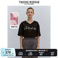 Teenie Weenie小熊2024年夏季海军领宽松短袖T恤时尚可爱短款 黑色 155