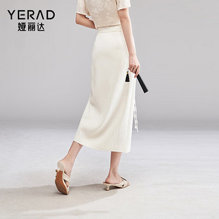 娅丽达（YERAD）新中式肌理感国风半身裙女春夏2024设计感白色直筒裙子 白色(K0) M