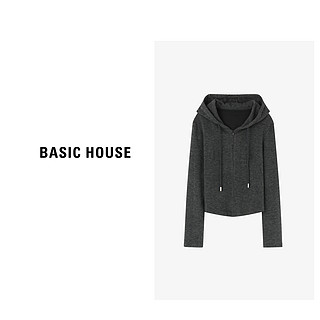 百家好（Basic House）纯色时尚拉链卫衣女春季短款修身显瘦连帽上衣-B0624H5E962 黑色 M80-110斤