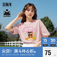 Semir 森马 罗小黑短袖T恤女卡通2024夏季抗菌宽松套头衫109324100008