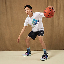 adidas 阿迪达斯 纯棉舒适篮球运动上衣圆领短袖T恤男装夏季阿迪达斯官方 白 M