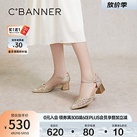 C.BANNER 千百度 水钻镂空仙女凉鞋2024年夏季尖头粗跟中空包头时装凉鞋 金色/杏色 37