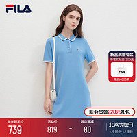 FILA 斐乐 女子编织连衣裙2024夏季新款连身裙时尚休闲翻领短袖裙子