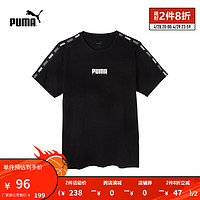 PUMA 彪马 官方 新款男子休闲串标印花短袖T恤 TAPE TEE 671978 黑色-01 M(175/96A)