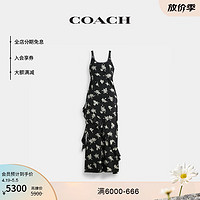 蔻驰（COACH）女士花卉图案长款褶叶连衣裙吊带裙田园春夏休闲 黑色/白色 混合色 10