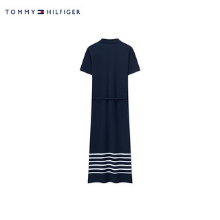 TOMMY HILFIGER 24春夏女装通勤条纹系带五粒扣POLO裙连衣裙76J5316 藏青色FAP S