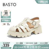BASTO 百思图 2024夏季时尚复古罗马猪笼鞋粗跟女凉鞋UDD02BL4 米白 34